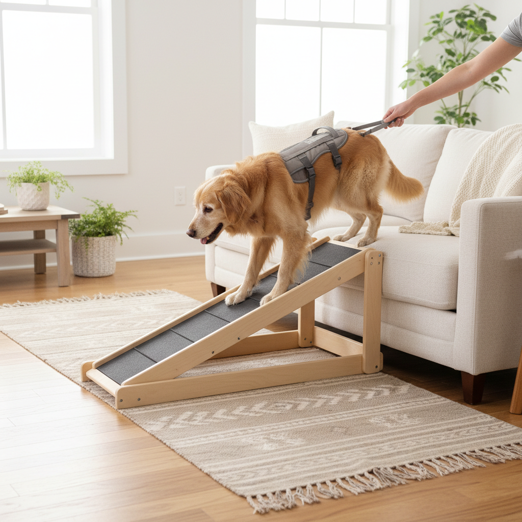 Mobility aids for senior dogs ramp harness non-slip flooring
