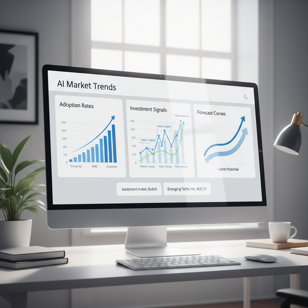 AI market trends dashboard with forecasts and adoption indicators