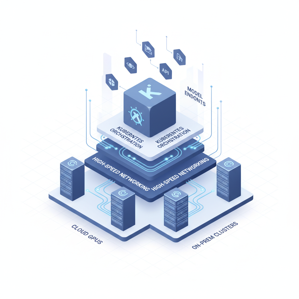 Enterprise AI compute stack showing GPUs, networking, and model serving layers