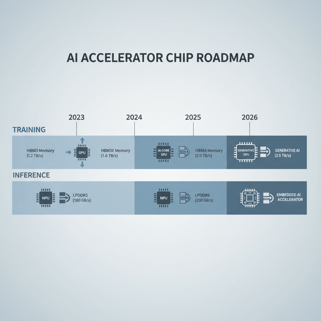 Roadmap view of AI accelerator chips across training and inference workloads