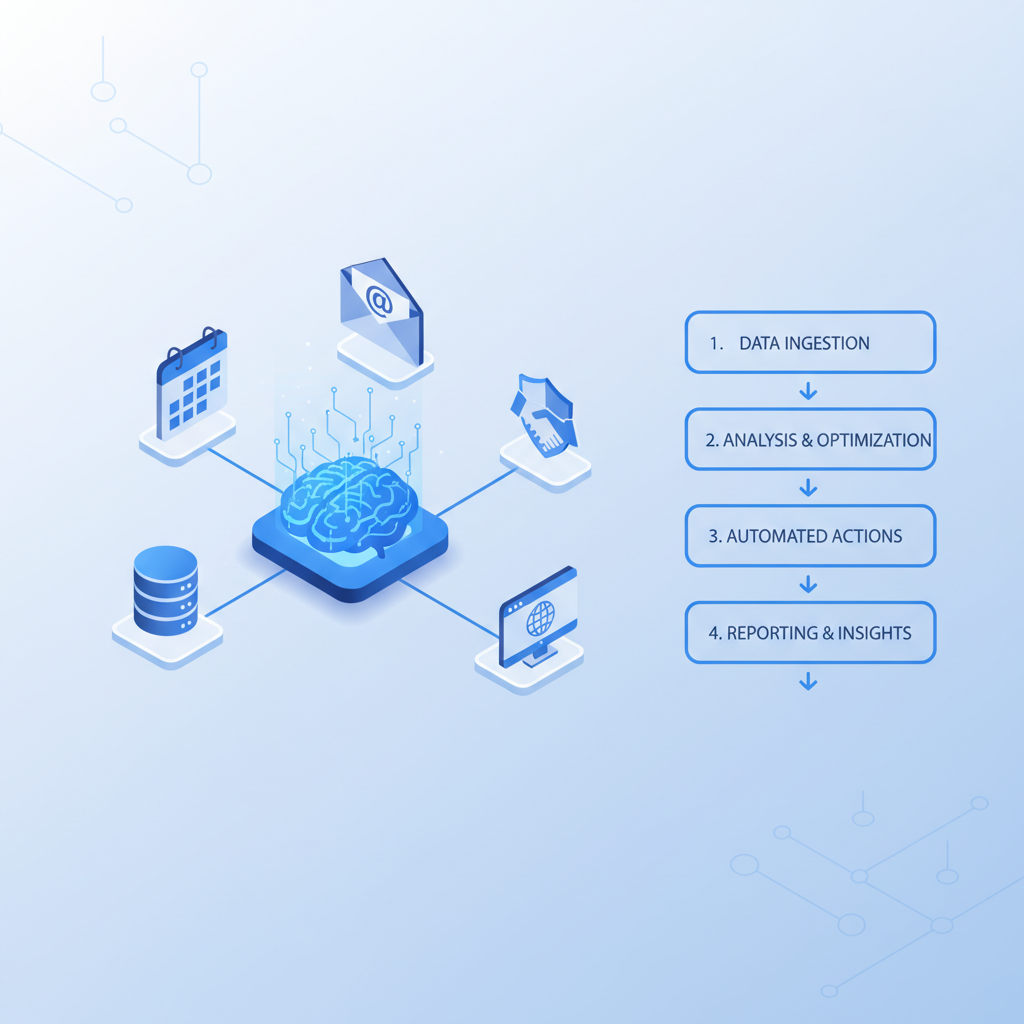 Diagram-style illustration of agentic AI planning and tool use in a business workflow