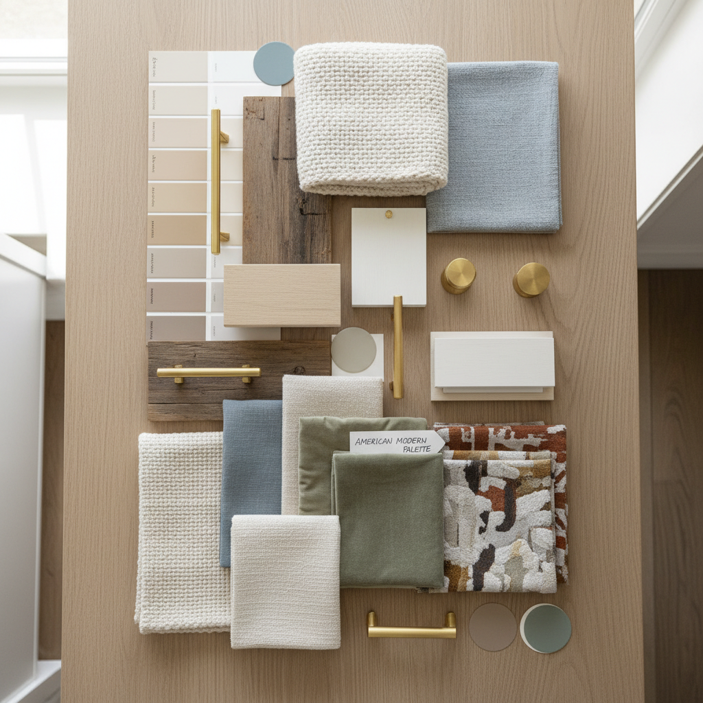 Modern home color palette with warm neutrals and accent colors