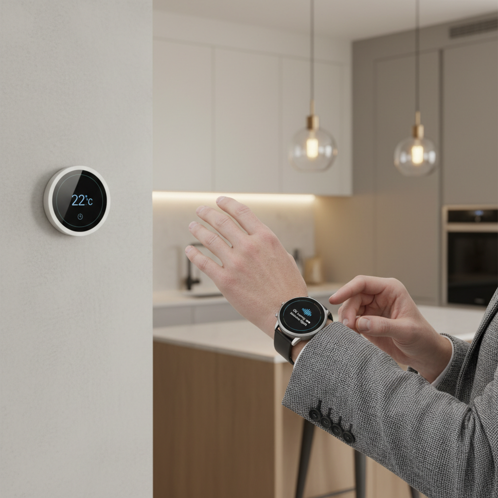 Wearable tech controlling smart home devices with voice assistant integration