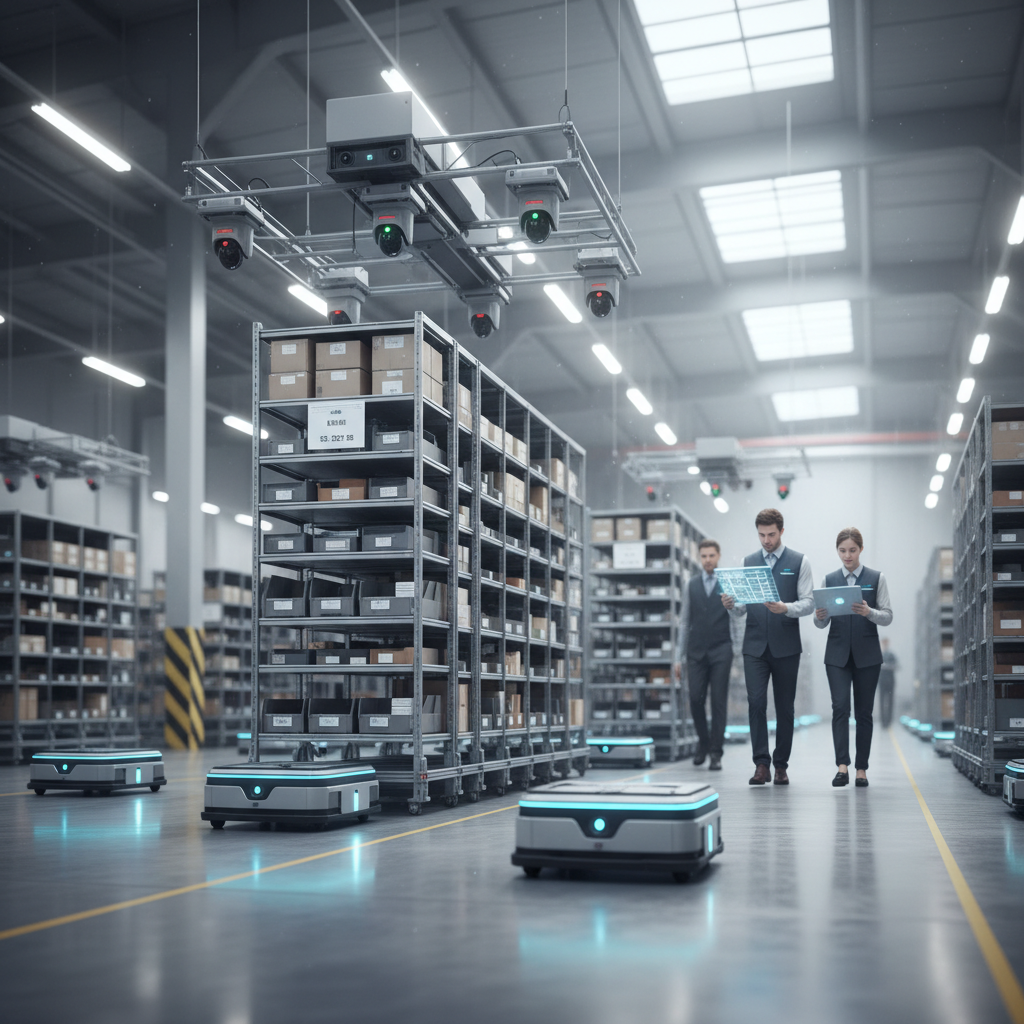 Robotics automation in a modern warehouse with AI vision systems