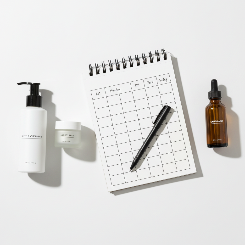 Table-style skincare routine planning for blackhead removal at home