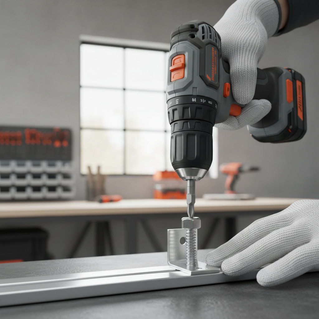 Cordless drill with nut driver bit installing a hex-head screw with proper alignment