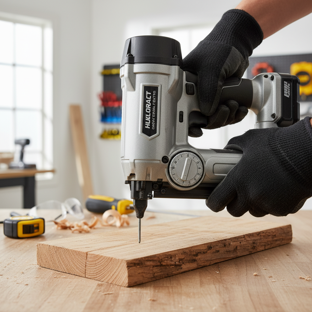 Brad nailer depth adjustment and test firing on scrap wood for proper nail set