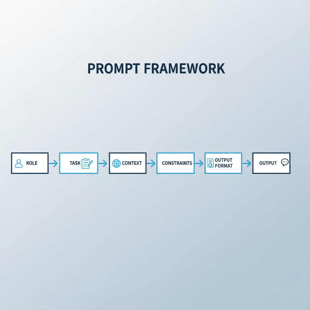 Prompt framework diagram showing role task context constraints output