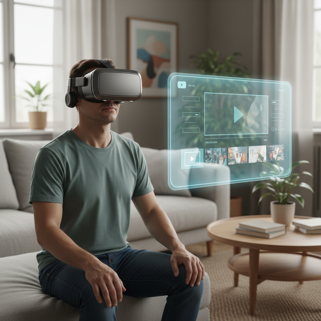 Person using a VR headset to watch YouTube in a virtual theater