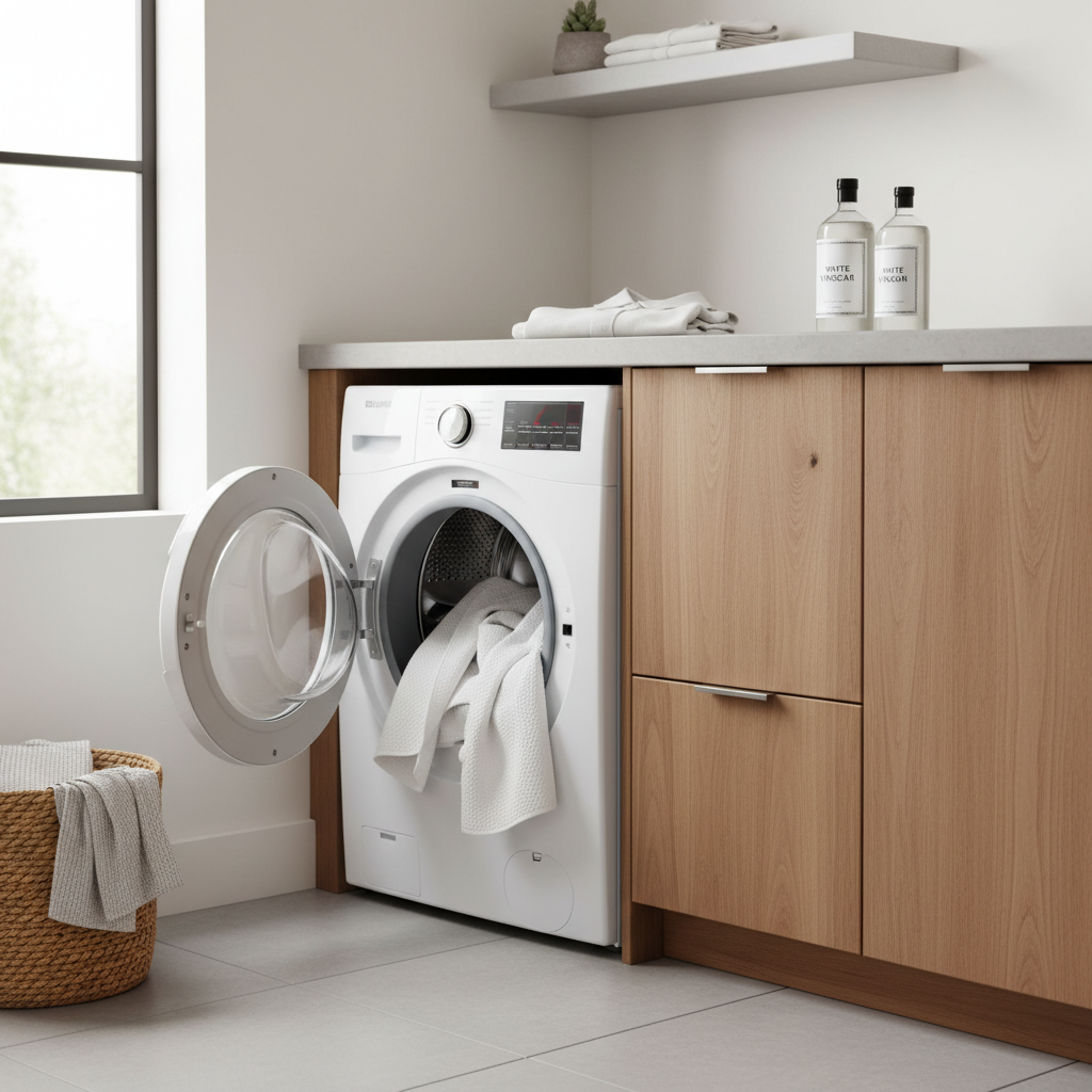 Washing a fabric shower curtain with towels on a gentle cycle