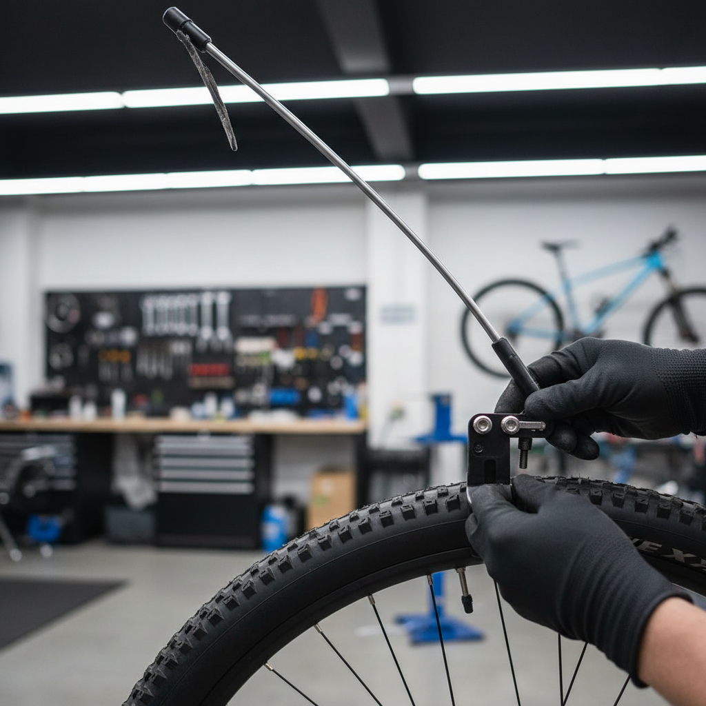 Checking clearance between bike flag pole and rear wheel spokes