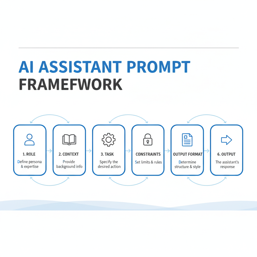 Prompt framework for Claude AI showing role, context, task, constraints, and output format