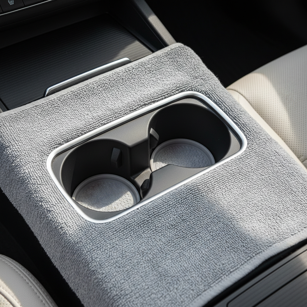 Car center console with removable cup holder coasters ready for cleaning