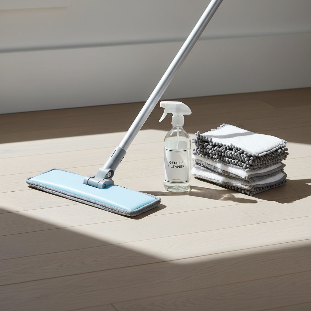 Microfiber flat mop with spray bottle for cleaning baseboards without kneeling