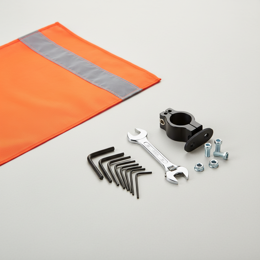 Tools and hardware for installing a bike safety flag clamp mount
