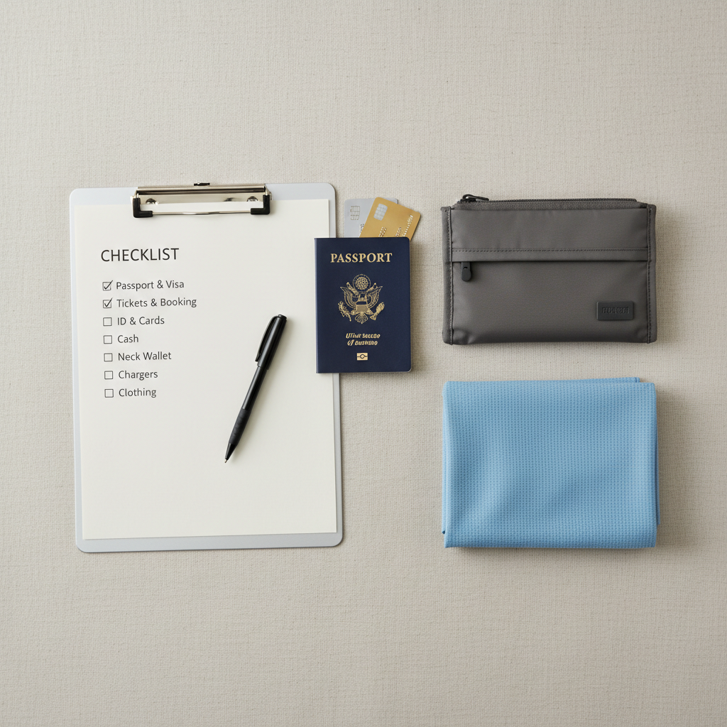 Simple checklist for discreet neck wallet fit and anti-printing