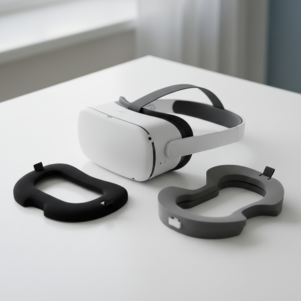 VR headset face pad and interface shown on a clean table before replacement