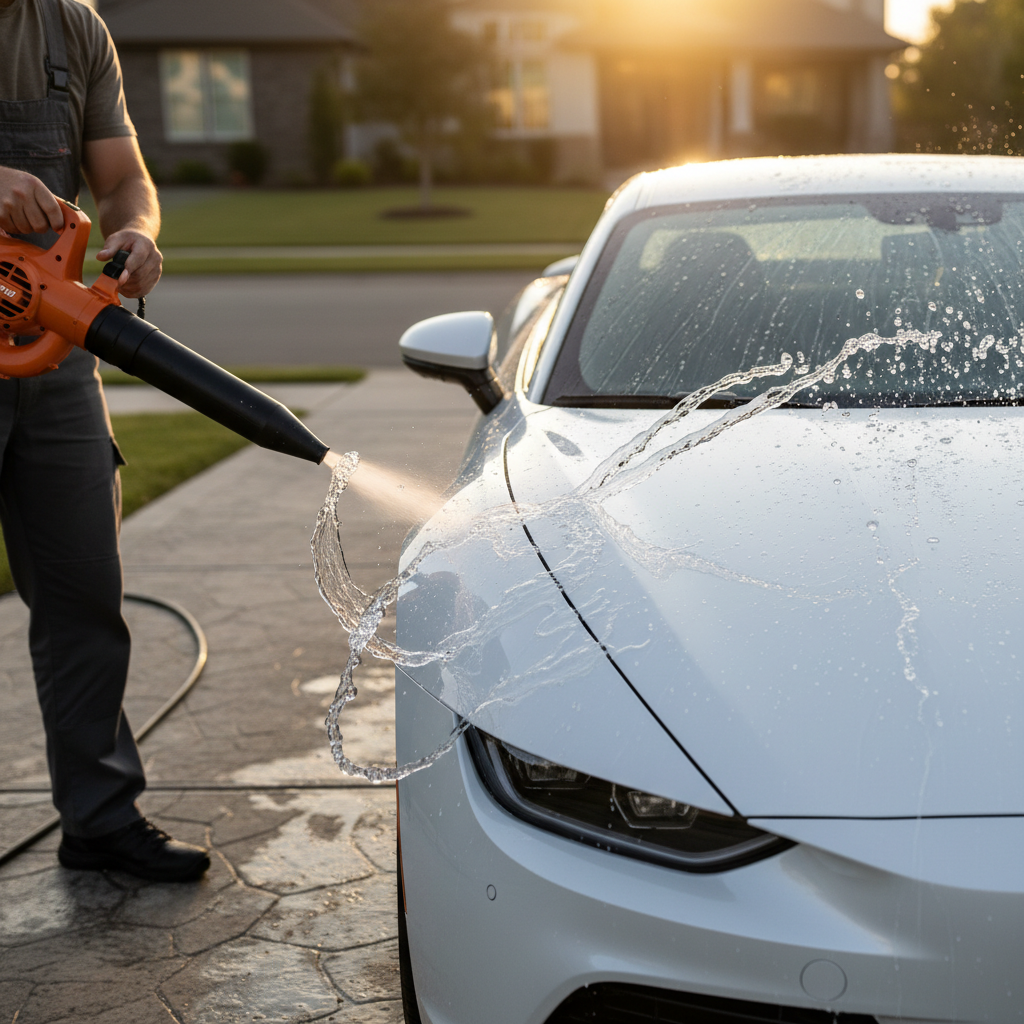 Using a leaf blower to dry a car without touching paint