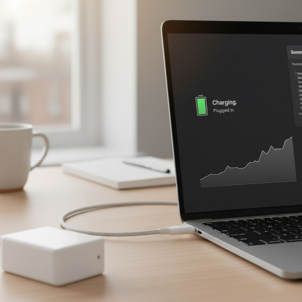 Checking laptop charging warning and power settings after connecting a replacement charger