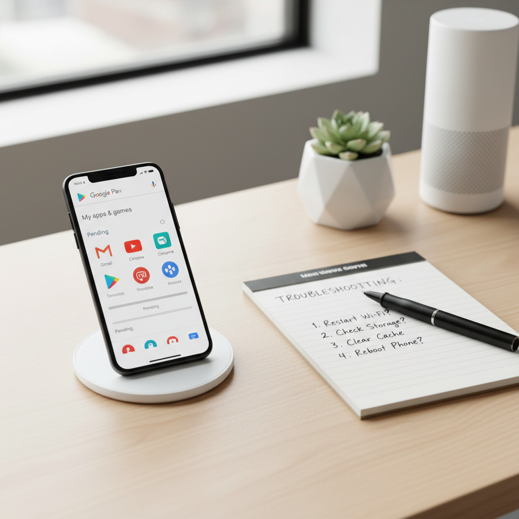 Google Play Store app updates stuck on pending with troubleshooting checklist