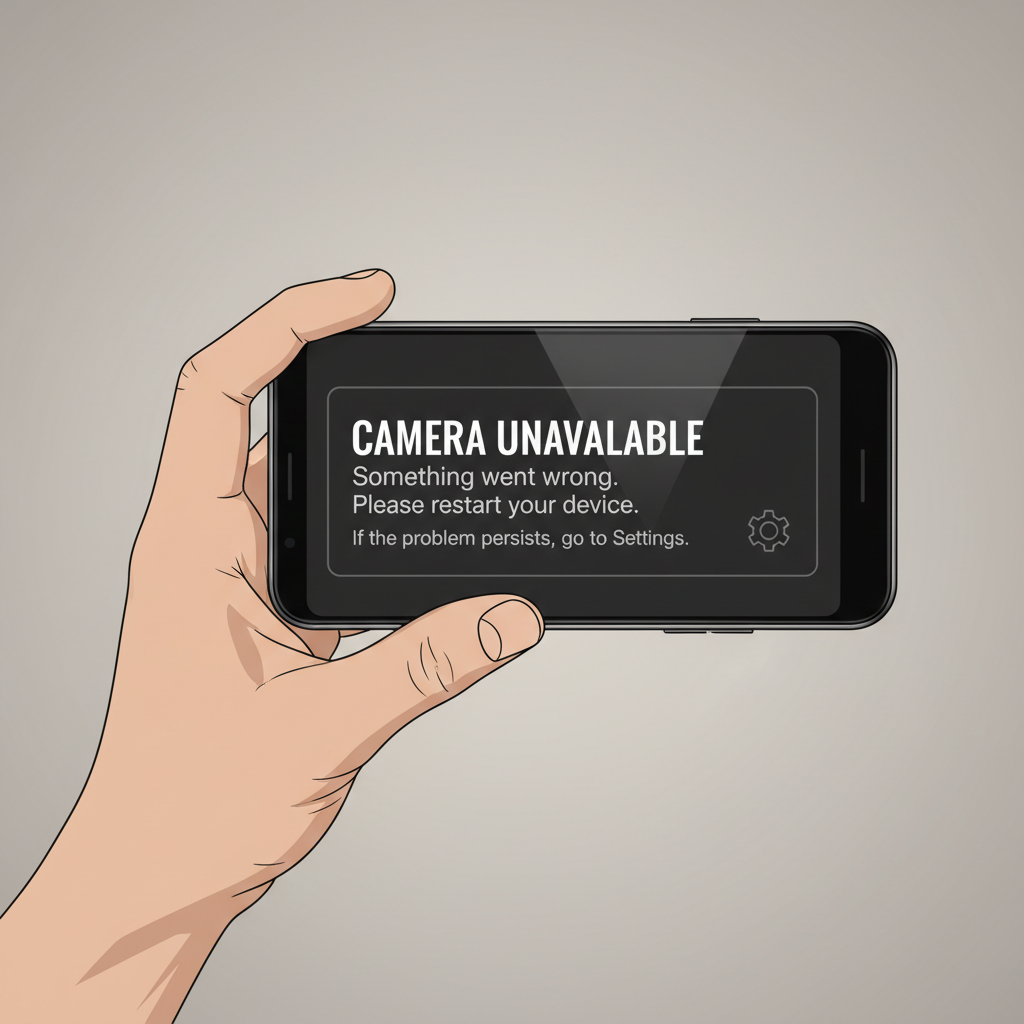 Android phone showing camera error and settings icon