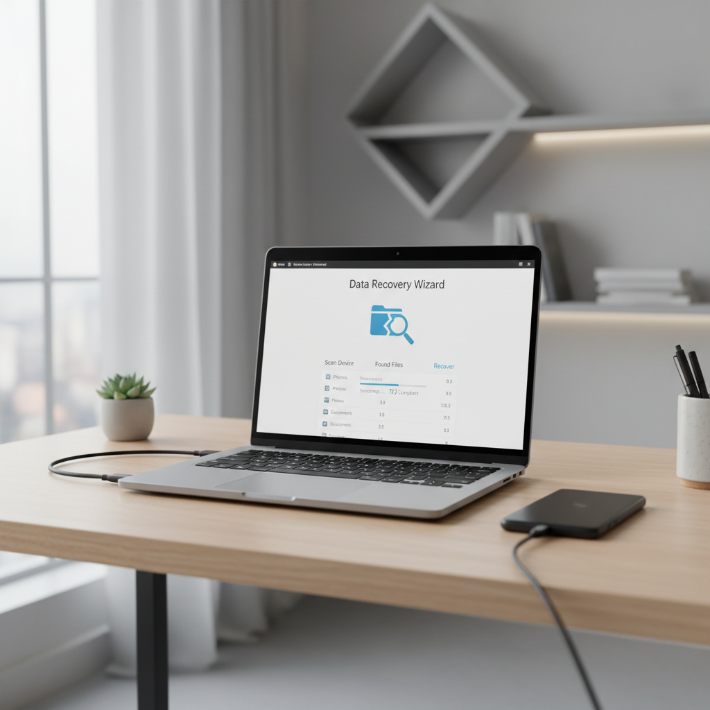 Laptop connected to Android phone for photo recovery via USB