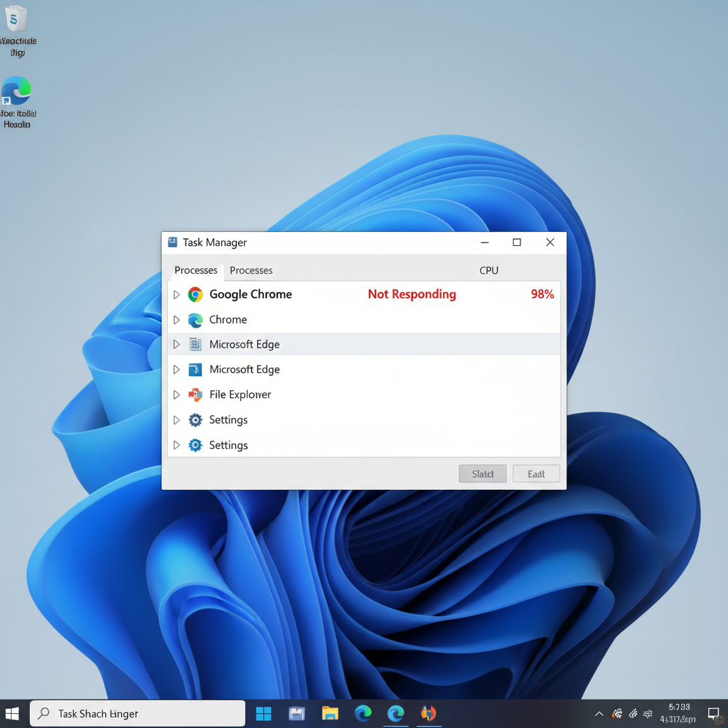 Windows 11 Task Manager showing Google Chrome not responding and high CPU usage