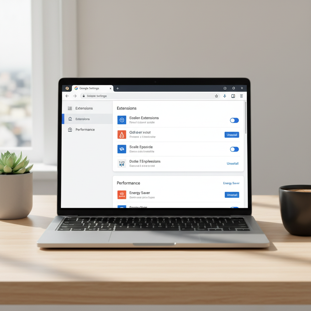 Google Chrome settings screen on Windows 11 focusing on extensions and performance options