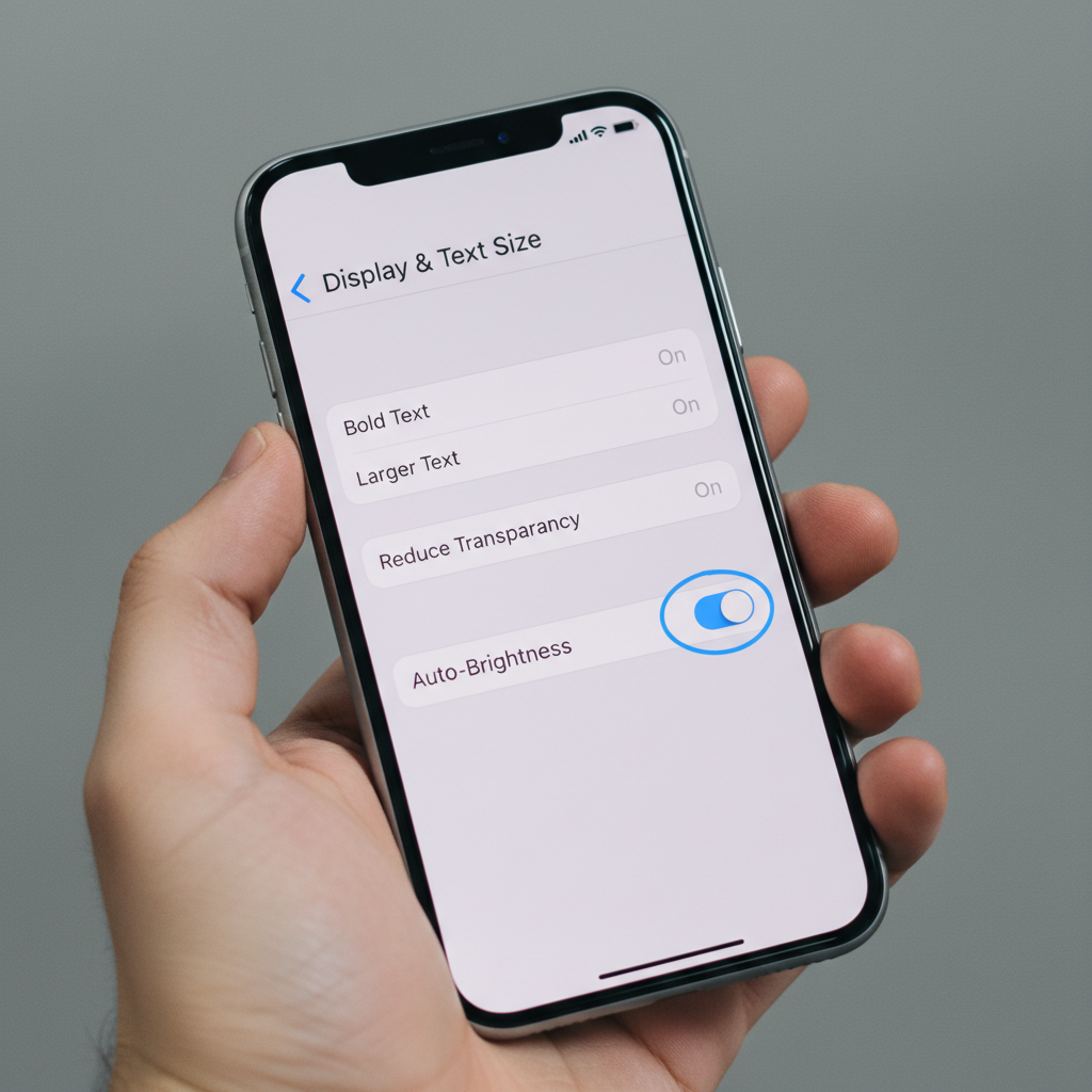 Accessibility Display & Text Size screen on iPhone highlighting Auto-Brightness toggle