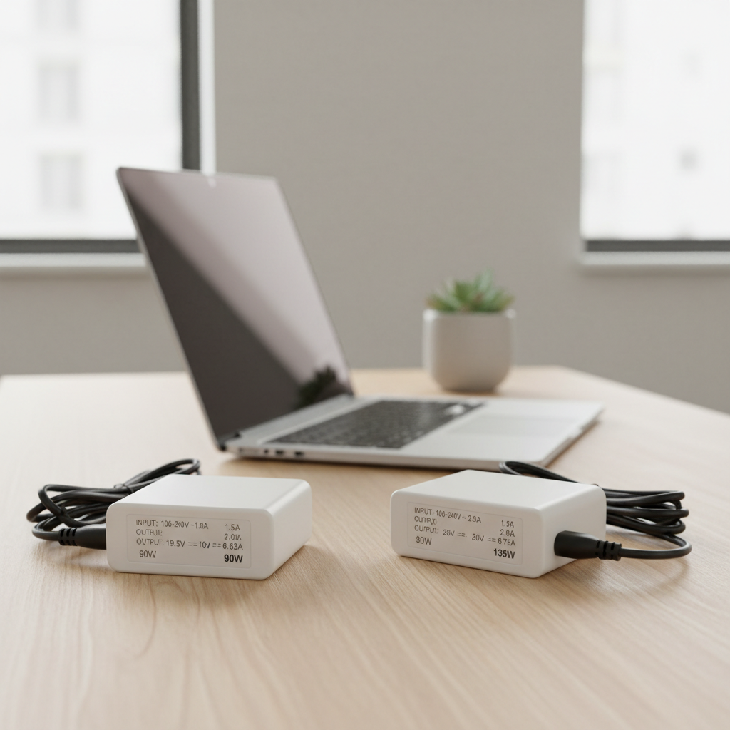 Comparing laptop charger labels for voltage amperage and wattage