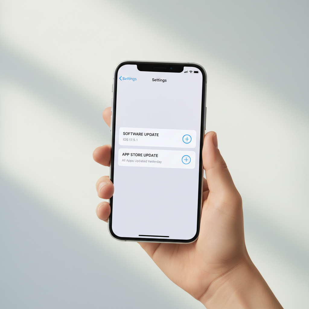 iPhone Settings screen showing iOS update and app update options to prevent app crashes