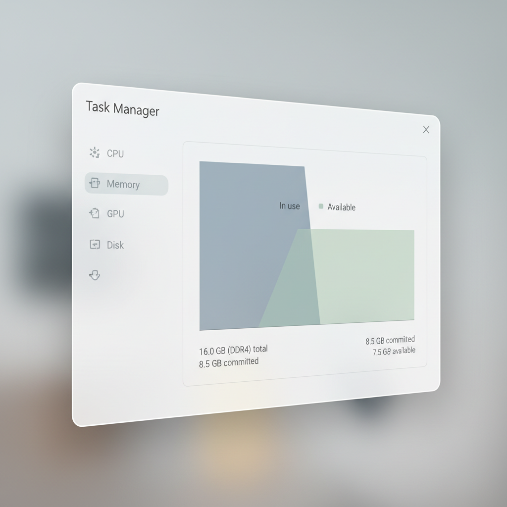 Windows 11 Memory performance view showing in use and available RAM