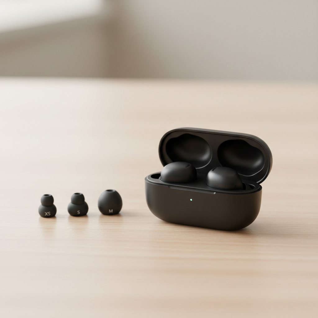 Wireless earbuds with multiple ear tip sizes for small ears fit