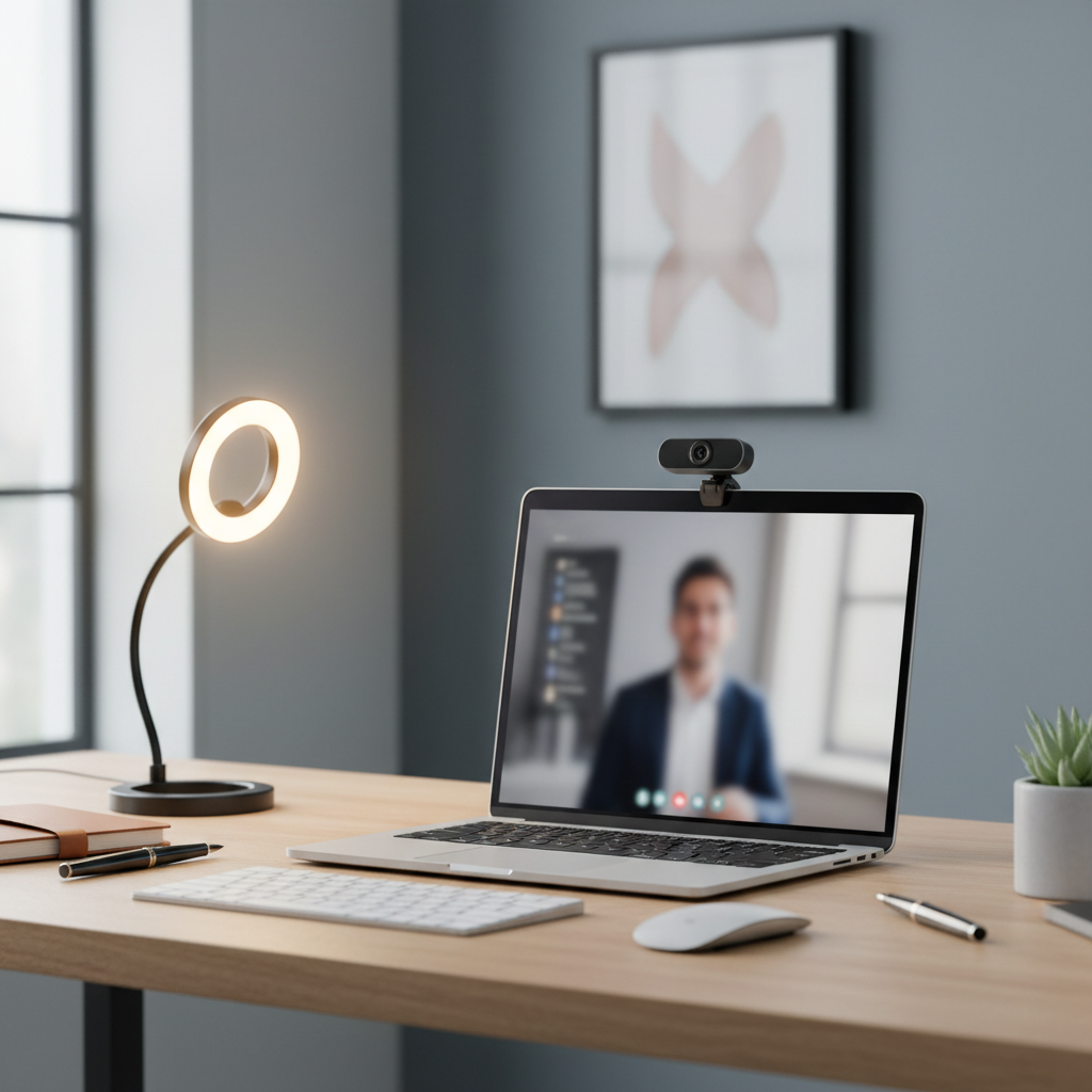 Budget webcam setup for Zoom calls on a home desk