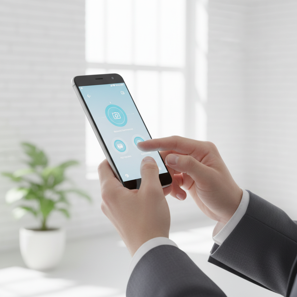 Person using Android phone to change Play Store network preferences for app updates