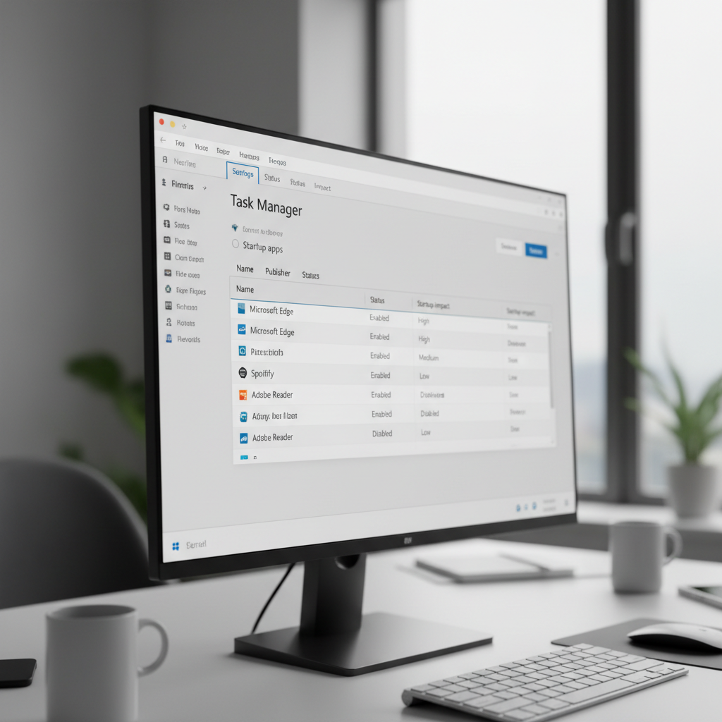 Task Manager Startup tab in Windows 11 showing startup impact and status