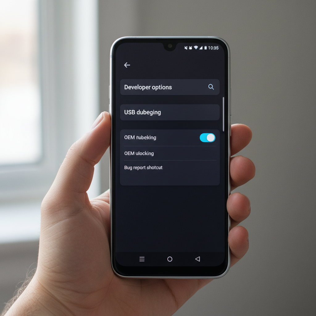 Android Developer options menu showing USB debugging toggle