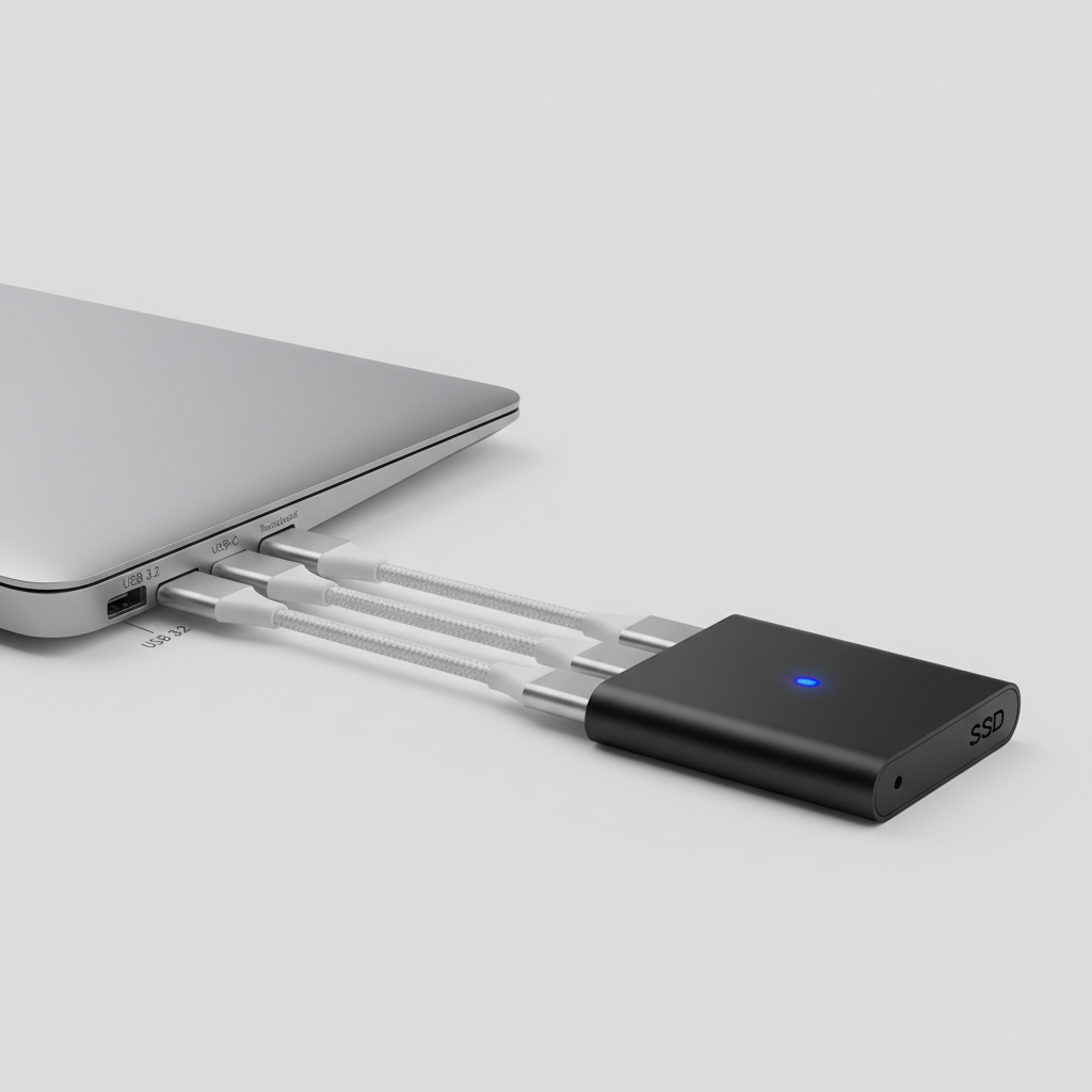 Comparison view of USB-C, USB 3.2, and Thunderbolt ports for external SSDs