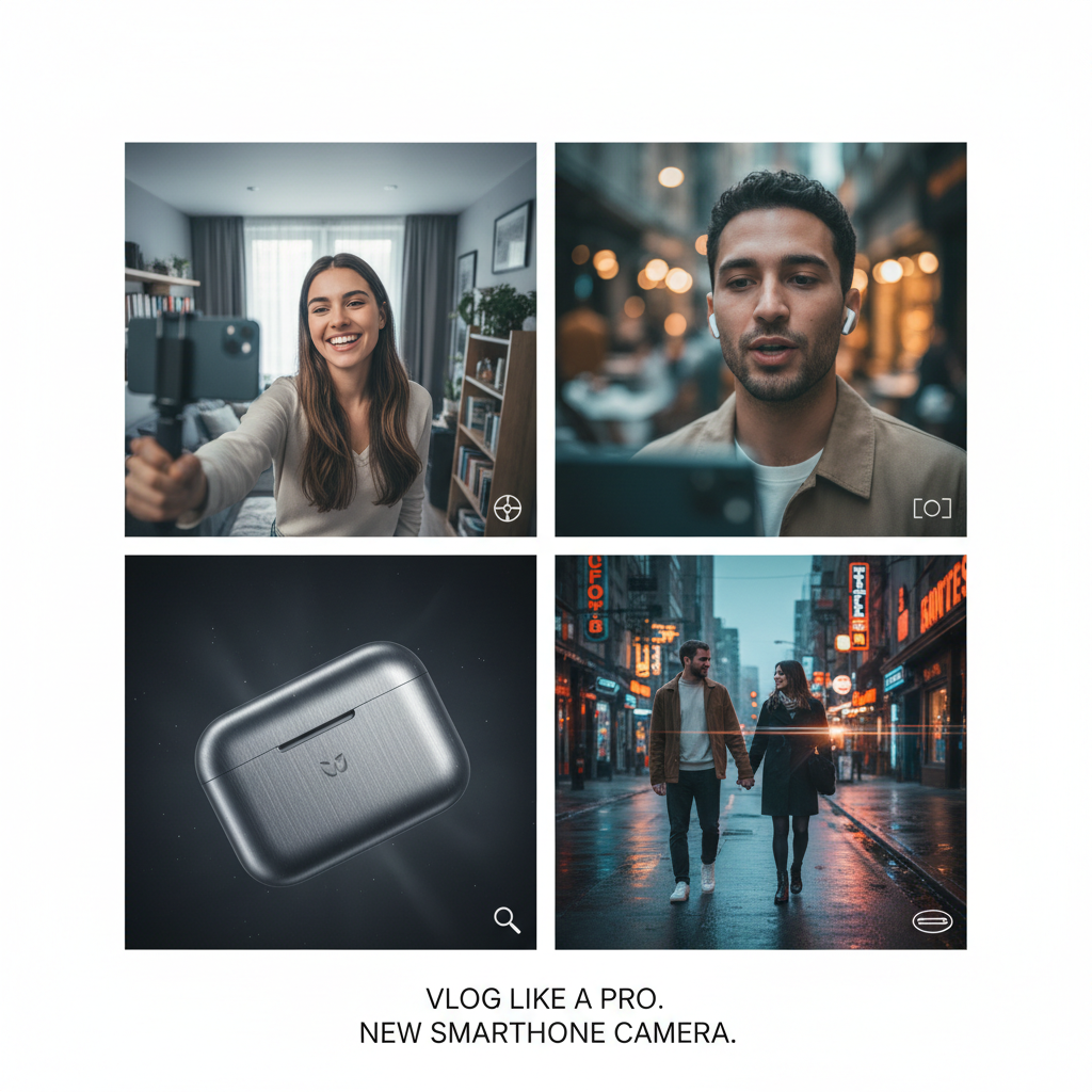 Comparison of smartphone wide, telephoto, macro, and anamorphic lens shots for vlogging