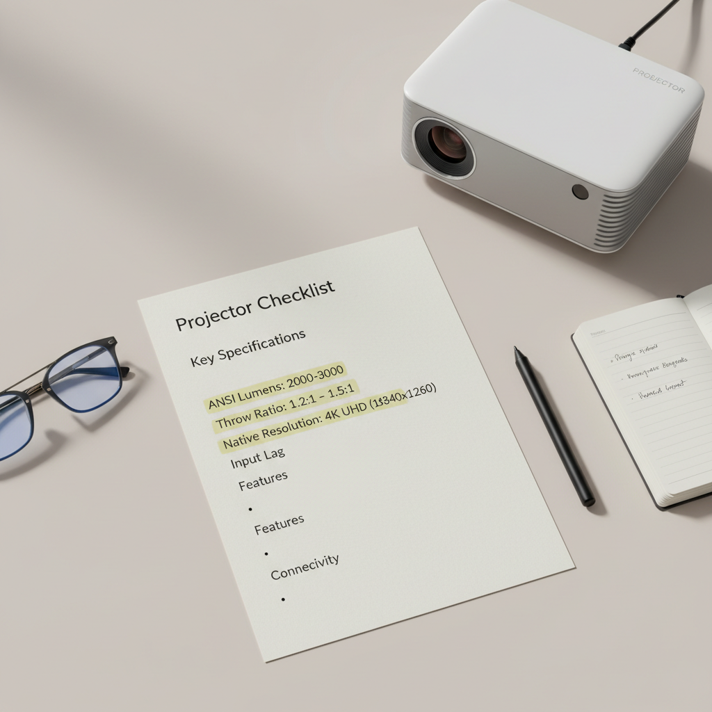 Projector spec comparison focusing on ANSI lumens throw ratio and input lag