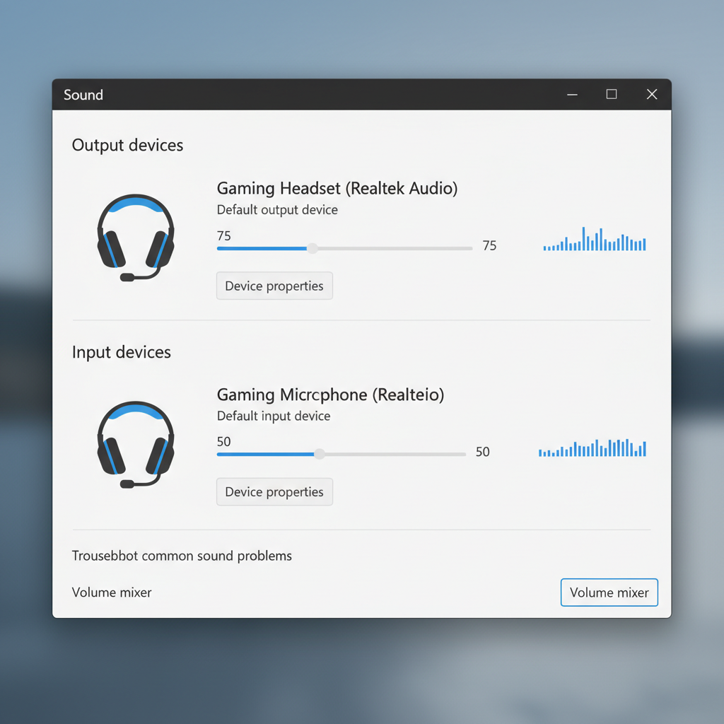 Windows sound settings for gaming headset mic and audio