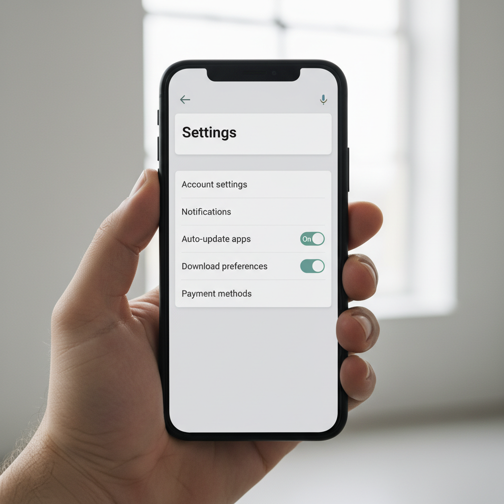 Android phone showing Google Play Store auto-update settings screen