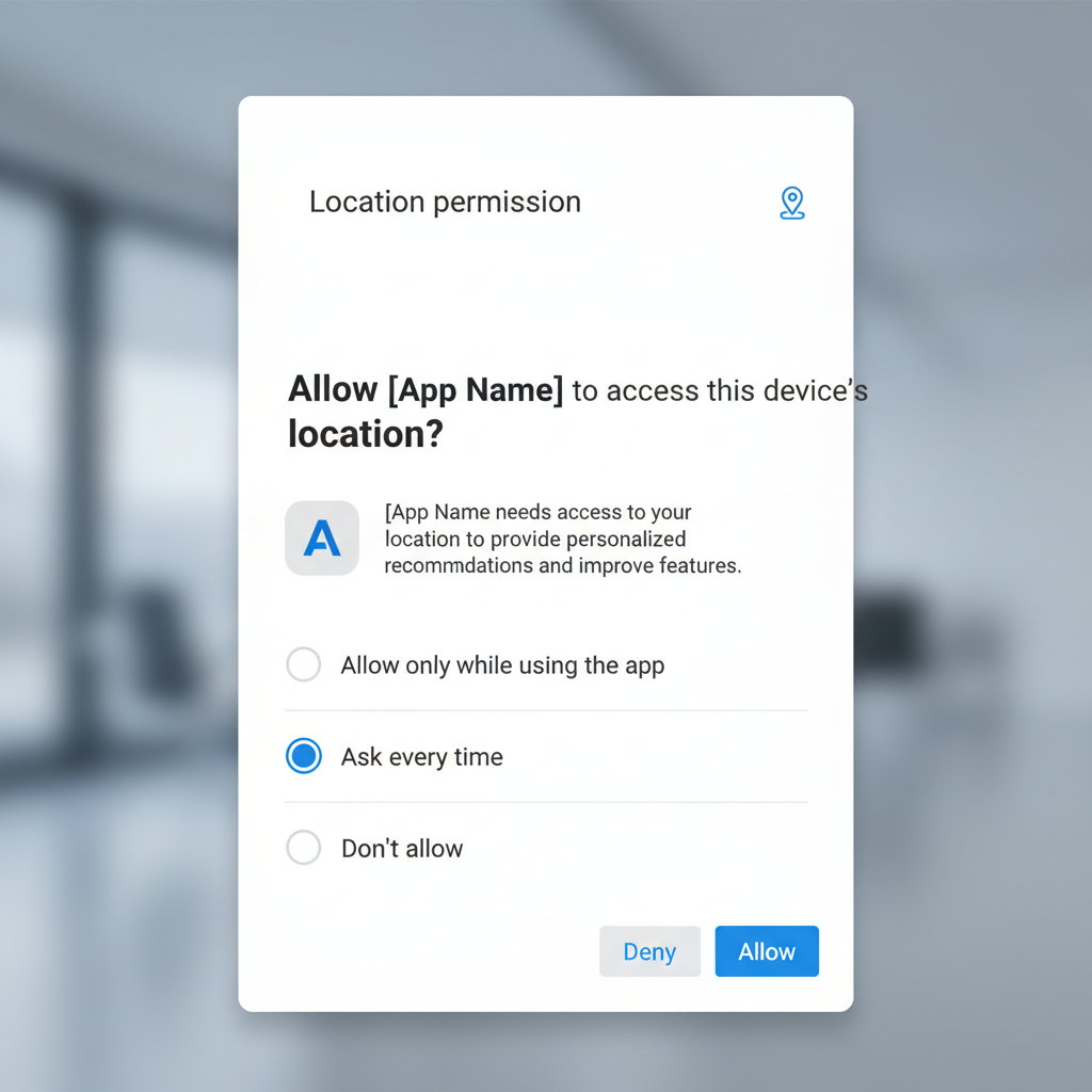 Android app location permission options: Allow only while using, Ask every time, Don’t allow