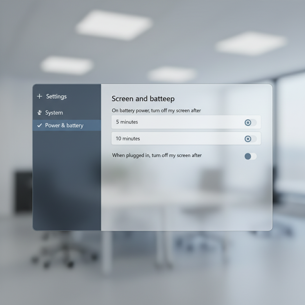 Windows 11 Settings app Power & battery screen showing Screen and sleep options