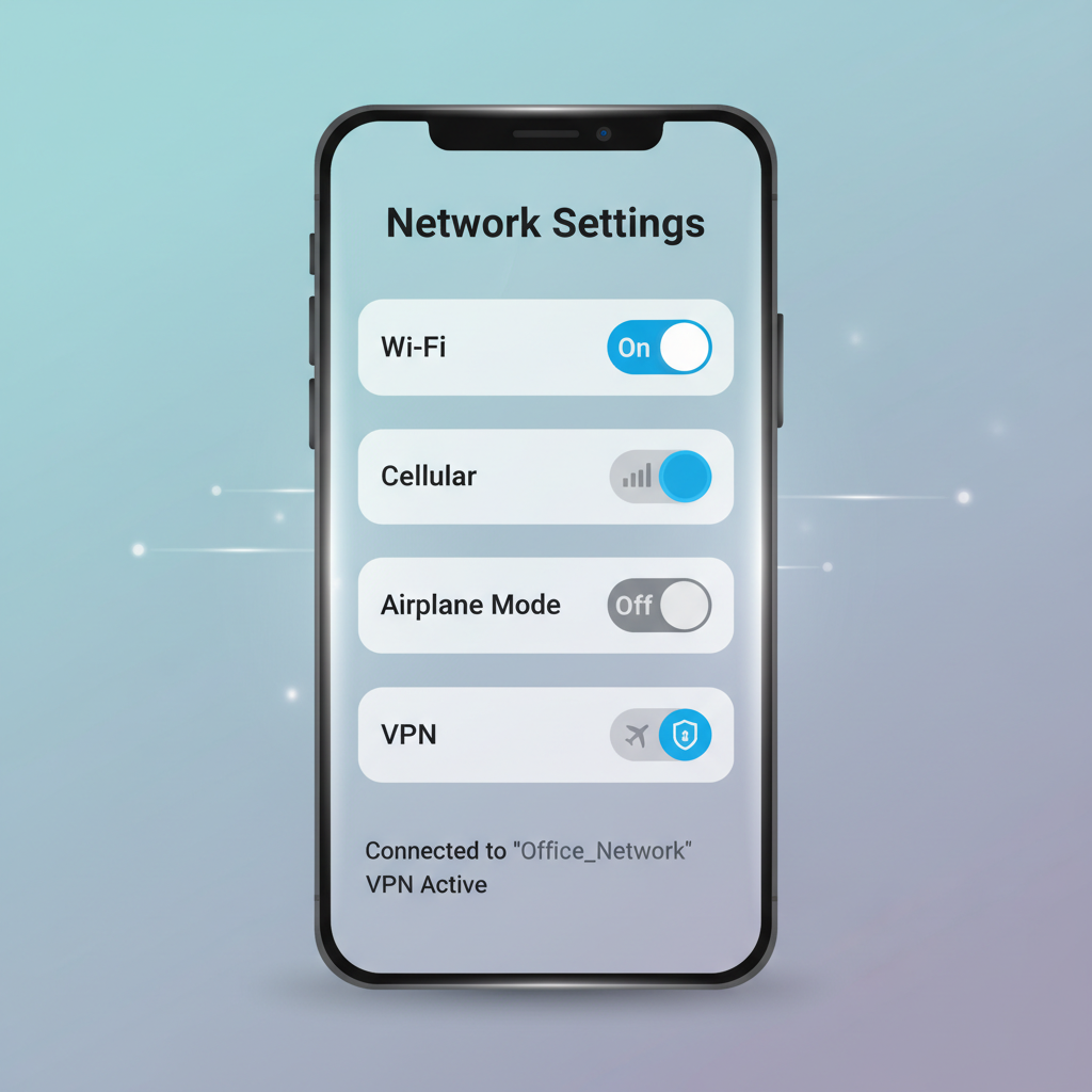 Phone network settings screen showing Wi-Fi cellular and VPN toggles for troubleshooting Google Maps