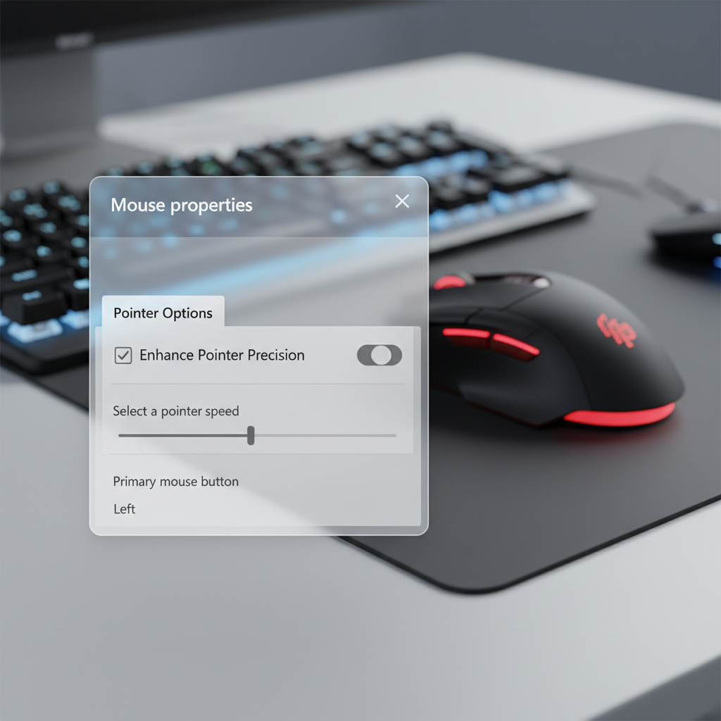 Windows mouse settings screen enhance pointer precision turned off for gaming