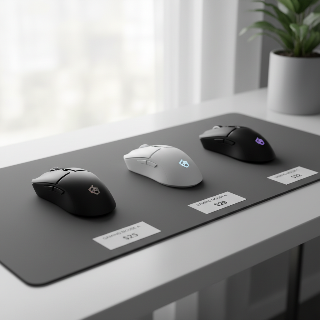 Budget gaming mouse comparison on a desk under 30 dollars