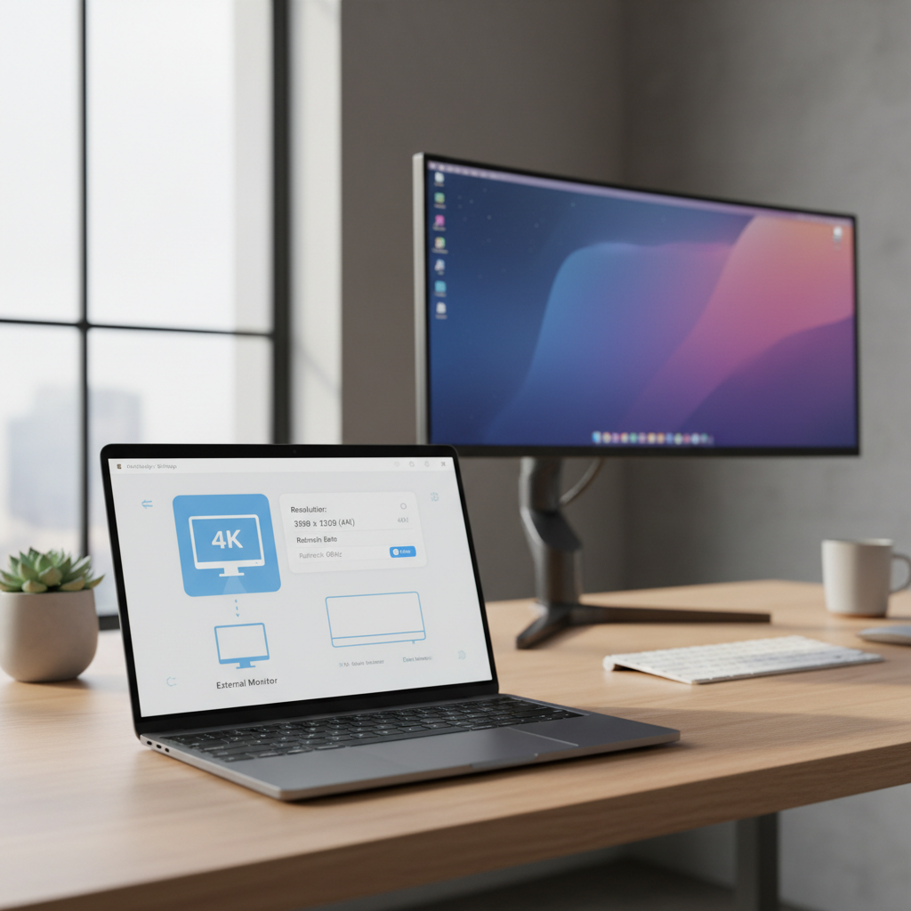 Laptop display settings showing external monitor resolution and 60Hz refresh rate selection