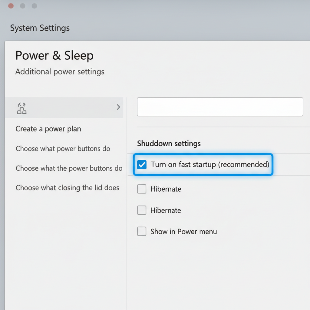 Turning off Fast Startup checkbox in Windows 11 shutdown settings