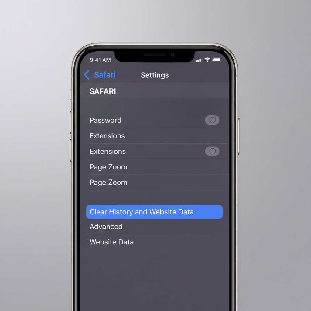 Safari clear history and website data option on iPhone for deleting cookies